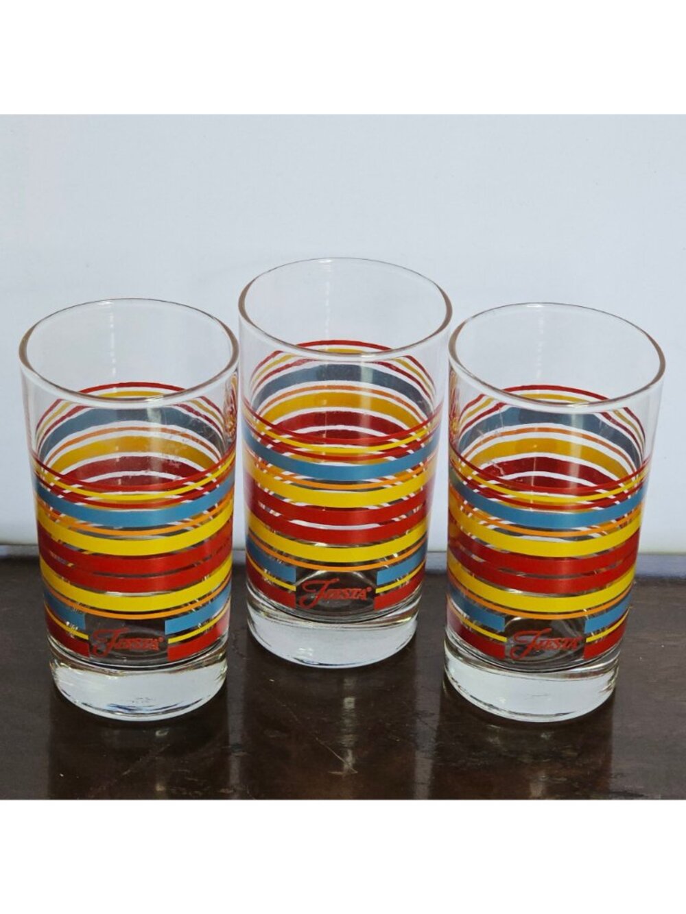 3 Scarlet Fiesta Juice Glasses 4.25" striped vintage retro style drinkware - Picture 7 of 7
